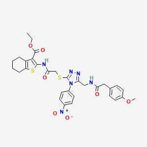ethyl 2-(2-((5-((2-(4-methoxyphenyl)acetamido)methyl)-4-(4-nitrophenyl)-4H-1,2,4-triazol-3-yl)thio)acetamido)-4,5,6,7-tetrahydrobenzo[b]thiophene-3-carboxylate
