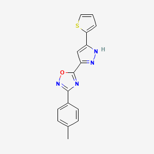 molecular formula C16H12N4OS B2479785 3-(4-甲基苯基)-5-[3-(噻吩-2-基)-1H-吡唑-5-基]-1,2,4-恶二唑 CAS No. 1192580-55-4