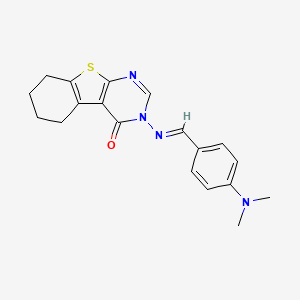 molecular formula C19H20N4OS B2479855 3-({(E)-[4-(dimethylamino)phenyl]methylidene}amino)-5,6,7,8-tetrahydro[1]benzothieno[2,3-d]pyrimidin-4(3H)-one CAS No. 306281-07-2