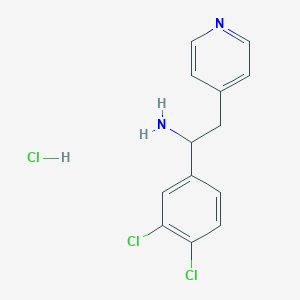 molecular formula C13H13Cl3N2 B2479897 1-(3,4-Dichlorophenyl)-2-pyridin-4-ylethanamine;hydrochloride CAS No. 2361634-37-7