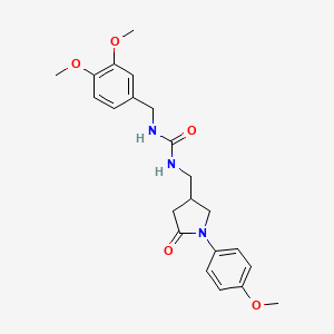 molecular formula C22H27N3O5 B2479931 1-(3,4-二甲氧基苄基)-3-((1-(4-甲氧基苯基)-5-氧代吡咯烷-3-基)甲基)脲 CAS No. 946300-08-9