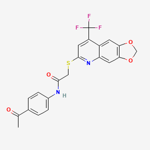 molecular formula C21H15F3N2O4S B2479933 N-(4-乙酰苯基)-2-{[8-(三氟甲基)[1,3]二噁唑[4,5-g]喹啉-6-基]硫代}乙酰胺 CAS No. 852696-80-1
