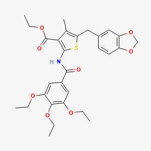 molecular formula C29H33NO8S B2479936 Ethyl 5-(benzo[d][1,3]dioxol-5-ylmethyl)-4-methyl-2-(3,4,5-triethoxybenzamido)thiophene-3-carboxylate CAS No. 476365-60-3