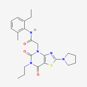 2-[5,7-dioxo-6-propyl-2-(pyrrolidin-1-yl)-4H,5H,6H,7H-[1,3]thiazolo[4,5-d]pyrimidin-4-yl]-N-(2-ethyl-6-methylphenyl)acetamide