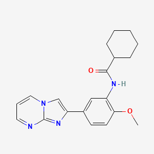 molecular formula C20H22N4O2 B2479952 N-(5-(imidazo[1,2-a]pyrimidin-2-yl)-2-methoxyphenyl)cyclohexanecarboxamide CAS No. 847387-97-7