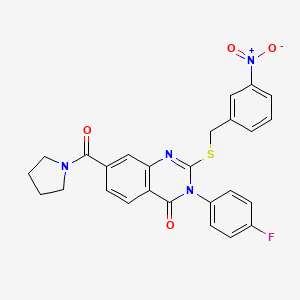 molecular formula C26H21FN4O4S B2479991 3-(4-氟苯基)-2-((3-硝基苄基)硫)-7-(吡咯烷-1-羰基)喹唑啉-4(3H)-酮 CAS No. 1115452-70-4