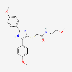 molecular formula C22H25N3O4S B2479993 2-((2,5-二(4-甲氧基苯基)-1H-咪唑-4-基)硫代)-N-(2-甲氧基乙基)乙酰胺 CAS No. 901240-53-7