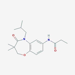 molecular formula C18H26N2O3 B2480006 N-(5-isobutyl-3,3-dimethyl-4-oxo-2,3,4,5-tetrahydrobenzo[b][1,4]oxazepin-7-yl)propionamide CAS No. 921566-23-6