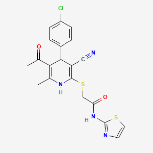 2-((5-acetyl-4-(4-chlorophenyl)-3-cyano-6-methyl-1,4-dihydropyridin-2-yl)thio)-N-(thiazol-2-yl)acetamide