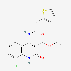molecular formula C18H17ClN2O3S B2480071 乙酸8-氯-2-氧代-4-(2-噻吩-2-基乙基氨基)-1H-喹啉-3-羧酸乙酯 CAS No. 1242969-21-6