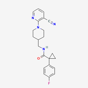 molecular formula C22H23FN4O B2480080 N-((1-(3-氰基吡啶-2-基)哌啶-4-基)甲基)-1-(4-氟苯基)环丙烷羧酰胺 CAS No. 2034324-04-2
