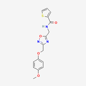 molecular formula C16H15N3O4S B2480095 N-((3-((4-methoxyphenoxy)methyl)-1,2,4-oxadiazol-5-yl)methyl)thiophene-2-carboxamide CAS No. 1226432-12-7