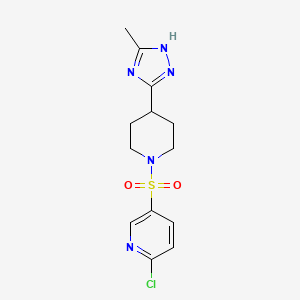 molecular formula C13H16ClN5O2S B2480096 2-氯-5-[4-(5-甲基-1H-1,2,4-三唑-3-基)哌啶-1-基]磺酰吡啶 CAS No. 1436084-51-3
