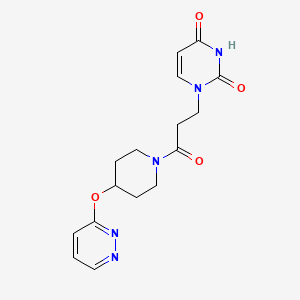 molecular formula C16H19N5O4 B2480097 1-(3-oxo-3-(4-(pyridazin-3-yloxy)piperidin-1-yl)propyl)pyrimidine-2,4(1H,3H)-dione CAS No. 1796968-52-9