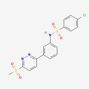 molecular formula C17H14ClN3O4S2 B2480098 4-氯-N-(3-(6-(甲磺酰)吡啶并噻唑-3-基)苯基)苯磺酰胺 CAS No. 1005303-92-3