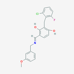 molecular formula C22H19ClFNO3 B2480143 2-(2-Chloro-6-fluorobenzyl)-4-{[(3-methoxybenzyl)imino]methyl}-1,3-benzenediol CAS No. 341967-51-9
