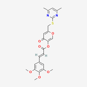 (E)-6-(((4,6-dimethylpyrimidin-2-yl)thio)methyl)-4-oxo-4H-pyran-3-yl 3-(3,4,5-trimethoxyphenyl)acrylate