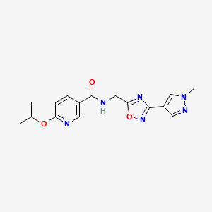 molecular formula C16H18N6O3 B2480149 6-isopropoxy-N-((3-(1-methyl-1H-pyrazol-4-yl)-1,2,4-oxadiazol-5-yl)methyl)nicotinamide CAS No. 2034534-05-7