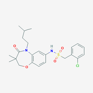 molecular formula C23H29ClN2O4S B2480160 1-(2-chlorophenyl)-N-(5-isopentyl-3,3-dimethyl-4-oxo-2,3,4,5-tetrahydrobenzo[b][1,4]oxazepin-7-yl)methanesulfonamide CAS No. 922134-37-0