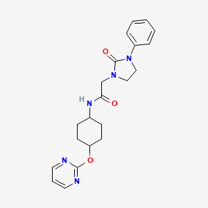 molecular formula C21H25N5O3 B2480180 2-(2-oxo-3-phenylimidazolidin-1-yl)-N-((1r,4r)-4-(pyrimidin-2-yloxy)cyclohexyl)acetamide CAS No. 2034445-39-9