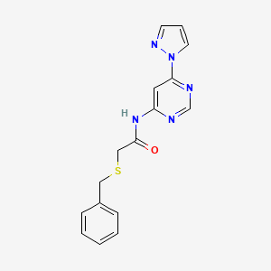 molecular formula C16H15N5OS B2480181 N-(6-(1H-吡唑-1-基)嘧啶-4-基)-2-(苄硫基)乙酰胺 CAS No. 1448057-27-9