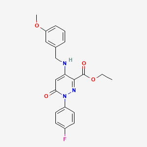 molecular formula C21H20FN3O4 B2480194 Ethyl 1-(4-fluorophenyl)-4-((3-methoxybenzyl)amino)-6-oxo-1,6-dihydropyridazine-3-carboxylate CAS No. 922069-34-9