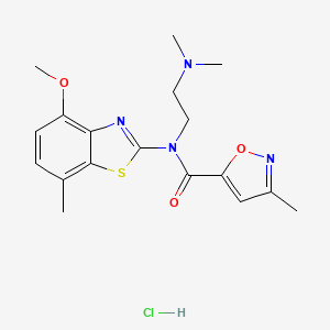 molecular formula C18H23ClN4O3S B2480203 N-(2-(dimethylamino)ethyl)-N-(4-methoxy-7-methylbenzo[d]thiazol-2-yl)-3-methylisoxazole-5-carboxamide hydrochloride CAS No. 1331302-11-4