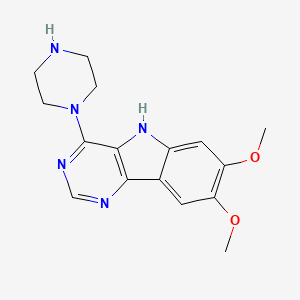 molecular formula C16H20ClN5O2 B2480205 7,8-dimethoxy-4-(piperazin-1-yl)-5H-pyrimido[5,4-b]indole CAS No. 1030020-39-3