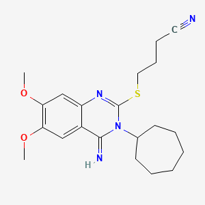 4-[(3-Cycloheptyl-4-imino-6,7-dimethoxy-3,4-dihydro-2-quinazolinyl)sulfanyl]butanenitrile