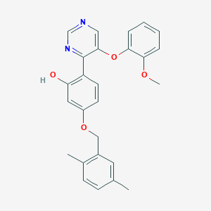 molecular formula C26H24N2O4 B2480243 5-[(2,5-Dimethylphenyl)methoxy]-2-[5-(2-methoxyphenoxy)pyrimidin-4-yl]phenol CAS No. 898917-46-9