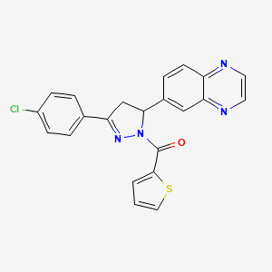 molecular formula C22H15ClN4OS B2480244 6-[3-(4-chlorophenyl)-1-(thiophene-2-carbonyl)-4,5-dihydro-1H-pyrazol-5-yl]quinoxaline CAS No. 946202-07-9