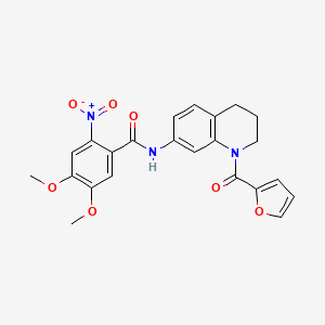 molecular formula C23H21N3O7 B2480262 N-(1-(呋喃-2-甲酰)-1,2,3,4-四氢喹啉-7-基)-4,5-二甲氧基-2-硝基苯甲酰胺 CAS No. 941950-14-7