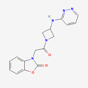 molecular formula C16H15N5O3 B2480317 3-(2-氧代-2-(3-(吡啶并嗪-3-基氨基)吖唑啉-1-基)乙基)苯并[3,2-d]噁唑-2(3H)-酮 CAS No. 2320686-20-0