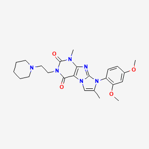 molecular formula C24H30N6O4 B2480337 8-(2,4-dimethoxyphenyl)-1,7-dimethyl-3-(2-(piperidin-1-yl)ethyl)-1H-imidazo[2,1-f]purine-2,4(3H,8H)-dione CAS No. 896067-69-9