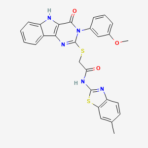 molecular formula C27H21N5O3S2 B2480345 2-((3-(3-甲氧基苯基)-4-氧代-4,5-二氢-3H-嘧啶并[5,4-b]吲哚-2-基)硫)-N-(6-甲基苯并[d]噻唑-2-基)乙酰胺 CAS No. 536706-60-2