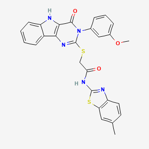 molecular formula C27H21N5O3S2 B2480345 N-(6-méthylbenzo[d]thiazol-2-yl)-2-((3-(3-méthoxyphényl)-4-oxo-4,5-dihydro-3H-pyrimido[5,4-b]indol-2-yl)thio)acétamide CAS No. 536706-60-2