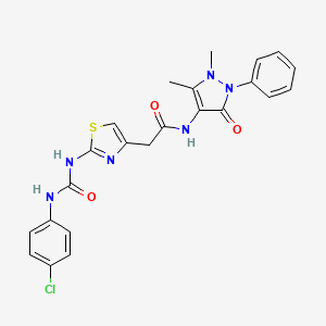 molecular formula C23H21ClN6O3S B2480356 2-(2-(3-(4-氯苯基)脲基)噻唑-4-基)-N-(1,5-二甲基-3-氧代-2-苯基-2,3-二氢-1H-吡唑-4-基)乙酰胺 CAS No. 897620-96-1