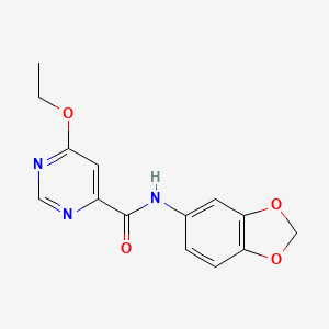 molecular formula C14H13N3O4 B2480369 N-(benzo[d][1,3]dioxol-5-yl)-6-ethoxypyrimidine-4-carboxamide CAS No. 2034362-90-6