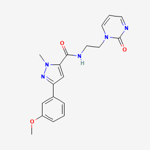 molecular formula C18H19N5O3 B2480370 3-(3-methoxyphenyl)-1-methyl-N-(2-(2-oxopyrimidin-1(2H)-yl)ethyl)-1H-pyrazole-5-carboxamide CAS No. 2191213-67-7