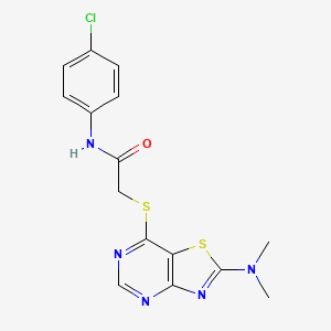 molecular formula C15H14ClN5OS2 B2480388 N-(4-chlorophenyl)-2-((2-(dimethylamino)thiazolo[4,5-d]pyrimidin-7-yl)thio)acetamide CAS No. 1189492-45-2