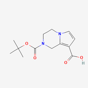 molecular formula C13H18N2O4 B2480395 2-(tert-Butoxycarbonyl)-1,2,3,4-tetrahydropyrrolo[1,2-a]pyrazine-8-carboxylic acid CAS No. 2193061-08-2