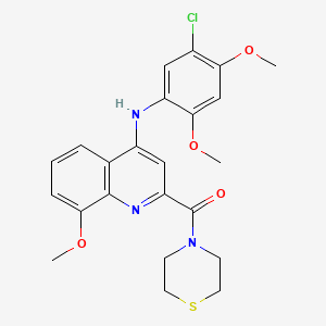 molecular formula C23H24ClN3O4S B2480396 (4-((5-Chloro-2,4-dimethoxyphenyl)amino)-8-methoxyquinolin-2-yl)(thiomorpholino)methanone CAS No. 1251566-47-8