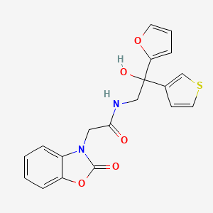 molecular formula C19H16N2O5S B2480402 N-(2-(furan-2-yl)-2-hydroxy-2-(thiophen-3-yl)ethyl)-2-(2-oxobenzo[d]oxazol-3(2H)-yl)acetamide CAS No. 2034396-75-1