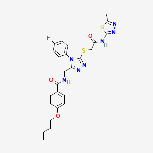 molecular formula C25H26FN7O3S2 B2480440 4-butoxy-N-((4-(4-fluorophenyl)-5-((2-((5-methyl-1,3,4-thiadiazol-2-yl)amino)-2-oxoethyl)thio)-4H-1,2,4-triazol-3-yl)methyl)benzamide CAS No. 389070-80-8