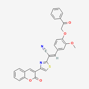 molecular formula C30H20N2O5S B2480446 (E)-3-(3-methoxy-4-(2-oxo-2-phenylethoxy)phenyl)-2-(4-(2-oxo-2H-chromen-3-yl)thiazol-2-yl)acrylonitrile CAS No. 1321744-79-9