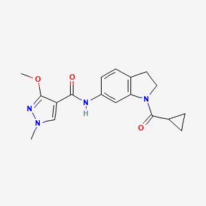 molecular formula C18H20N4O3 B2480449 N-(1-(cyclopropanecarbonyl)indolin-6-yl)-3-methoxy-1-methyl-1H-pyrazole-4-carboxamide CAS No. 1207037-99-7
