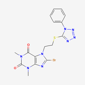 molecular formula C16H15BrN8O2S B2480461 8-bromo-1,3-dimethyl-7-(2-((1-phenyl-1H-tetrazol-5-yl)thio)ethyl)-1H-purine-2,6(3H,7H)-dione CAS No. 575468-07-4