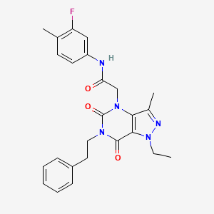 molecular formula C25H26FN5O3 B2480471 2-(1-ethyl-3-methyl-5,7-dioxo-6-phenethyl-6,7-dihydro-1H-pyrazolo[4,3-d]pyrimidin-4(5H)-yl)-N-(3-fluoro-4-methylphenyl)acetamide CAS No. 1189649-40-8