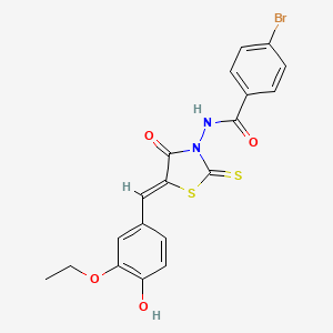 molecular formula C19H15BrN2O4S2 B2480495 (Z)-4-bromo-N-(5-(3-ethoxy-4-hydroxybenzylidene)-4-oxo-2-thioxothiazolidin-3-yl)benzamide CAS No. 292169-97-2