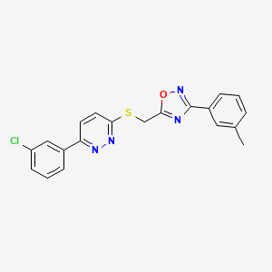molecular formula C20H15ClN4OS B2480497 3-(3-Chlorophenyl)-6-({[3-(3-methylphenyl)-1,2,4-oxadiazol-5-yl]methyl}sulfanyl)pyridazine CAS No. 1114945-12-8